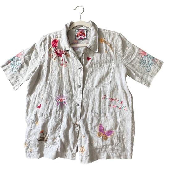 Johnny Was Tops - Johnny Was Linen Embroidered Shirt  XS Boho Western Cottagecore CoastalCowgirl
